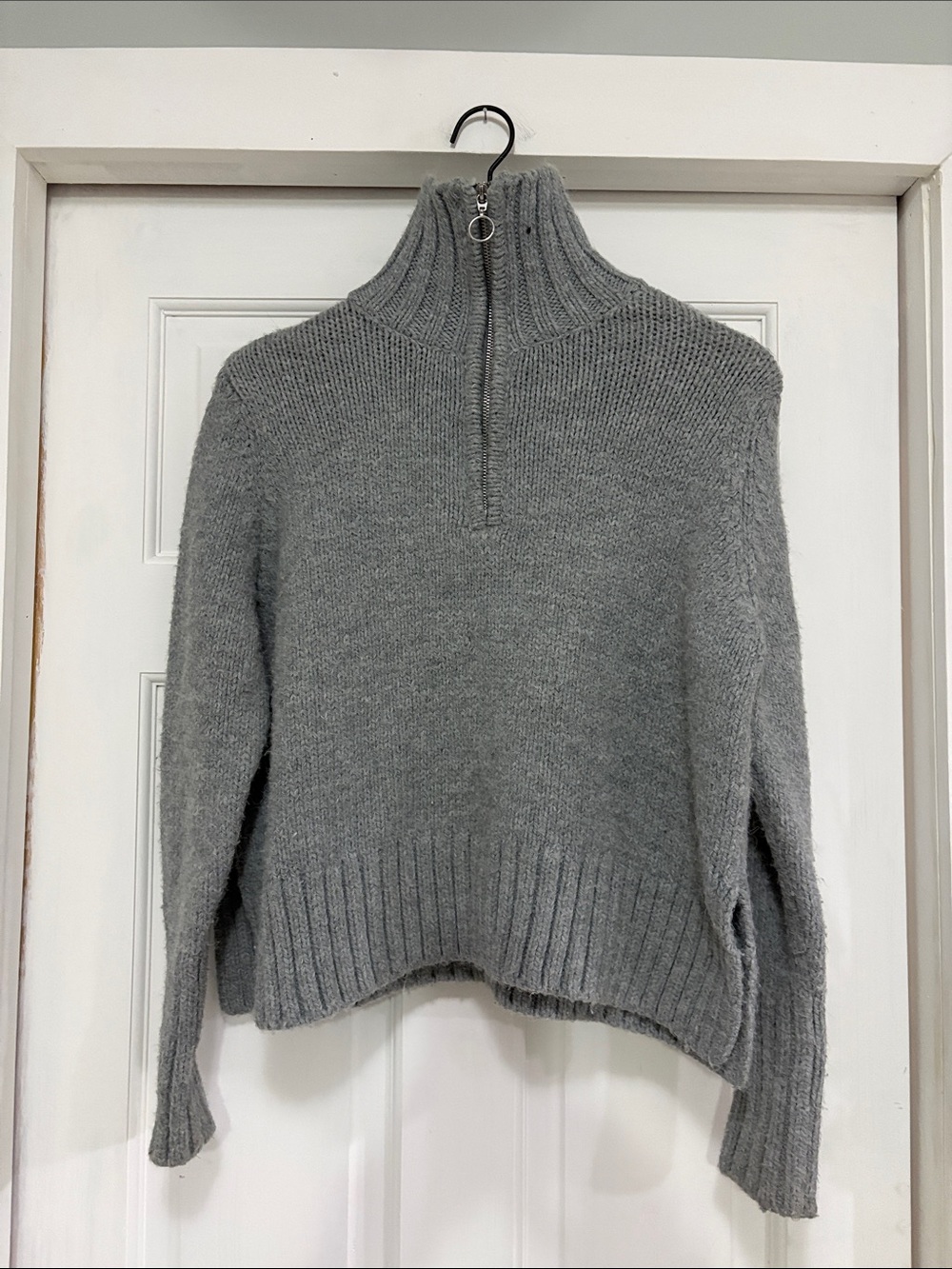 Zara Gray Half-Zip Turtleneck Sweater